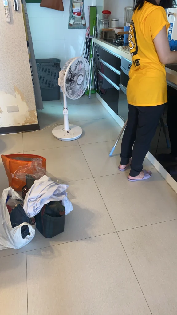 cleaning-supplies-6 廚房附近的區域,清潔人員在流理台洗抹布