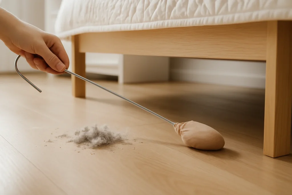 home-cleaning-hacks-1 用舊衣架包舊絲襪清床底