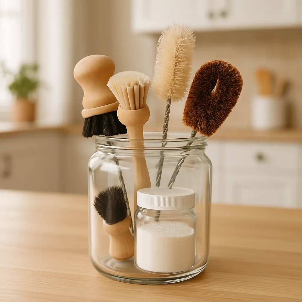 home-cleaning-hacks-3 舊玻璃瓶放一些刷具