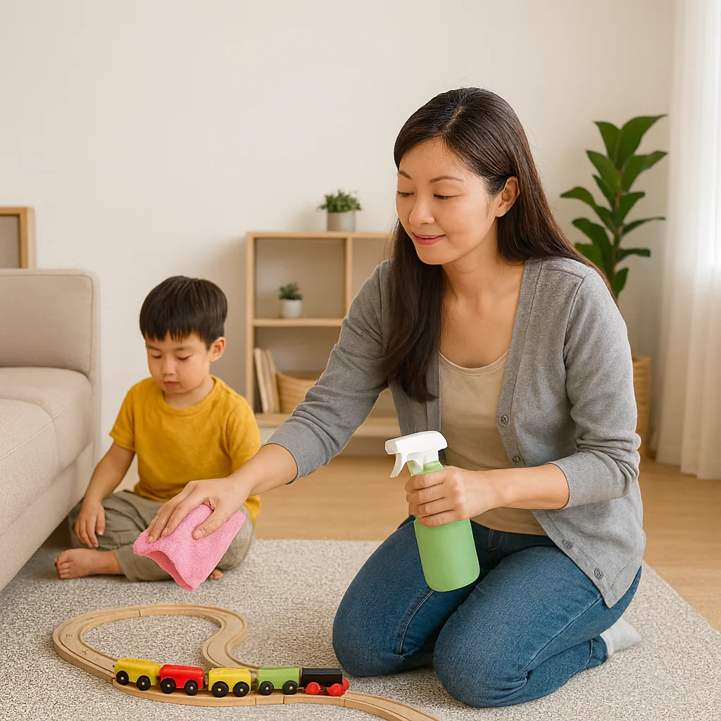 297 媽媽幫小孩的玩具做消毒