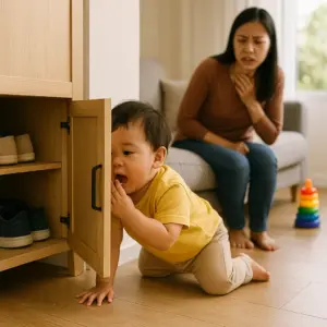小孩亂撿地上的東西吃，媽媽看到很擔憂