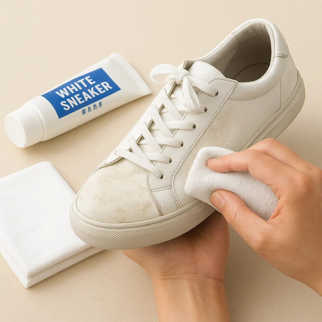 cleaning-white-shoes-2 用清潔膏擦拭皮革小白鞋