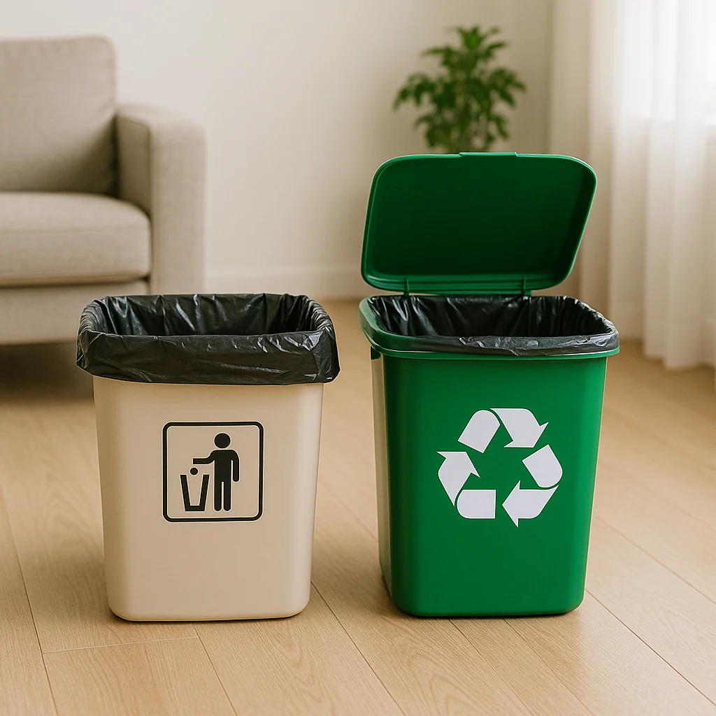 cleaning-trash-2 二個垃圾桶,一個是回收類一個是垃圾類