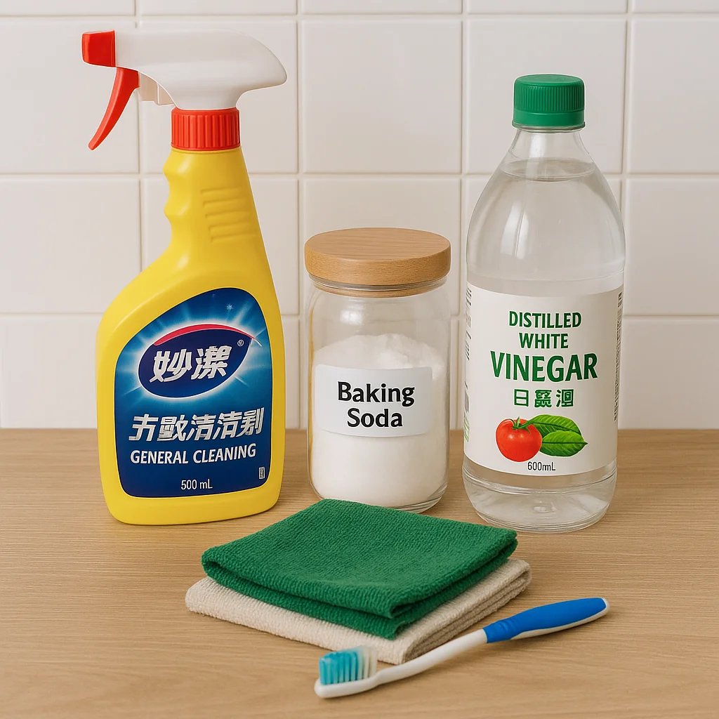 grout-mold-clean-4 去黴劑+小蘇打+醋+牙刷+抹布