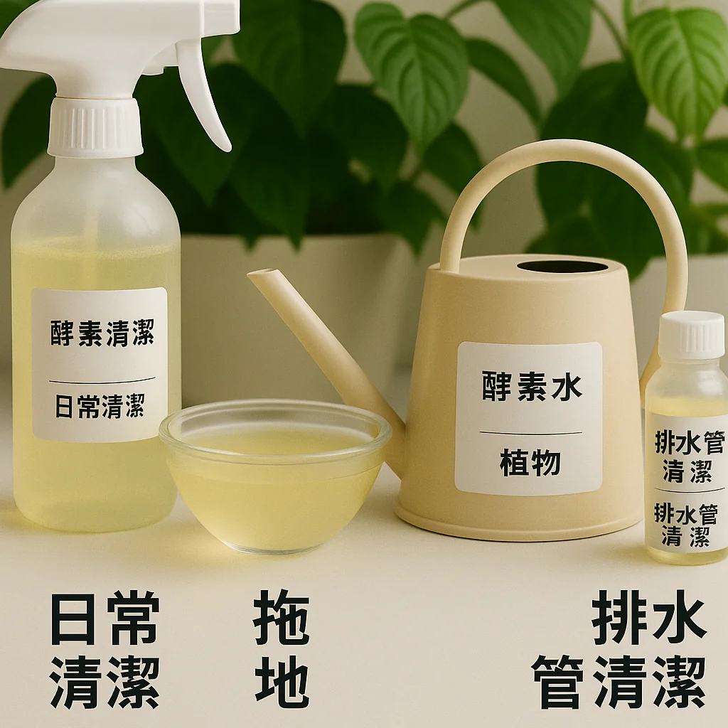 自製酵素可以多功能使用:日常清潔、拖地、排水管清潔